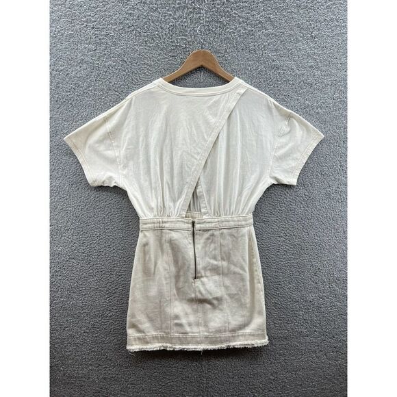 Anthropologie Dresses & Skirts - Pilcro Knit Wrap Keyhole Tee And Mini Button Up Jean Skirt Twofer Dress Cream 6